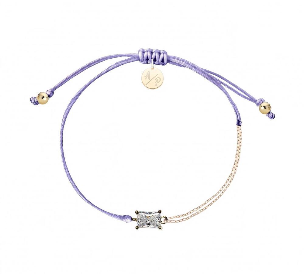 NEW ADRIANA PAPPAS women's cz emerald cut bracelet on colored cord in lavender